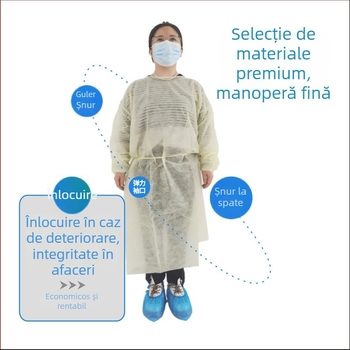 Halat de izolare din SMS nețesut, de unică folosință, reversibil, protecție împotriva prafului, gros, pentru uz de laborator.