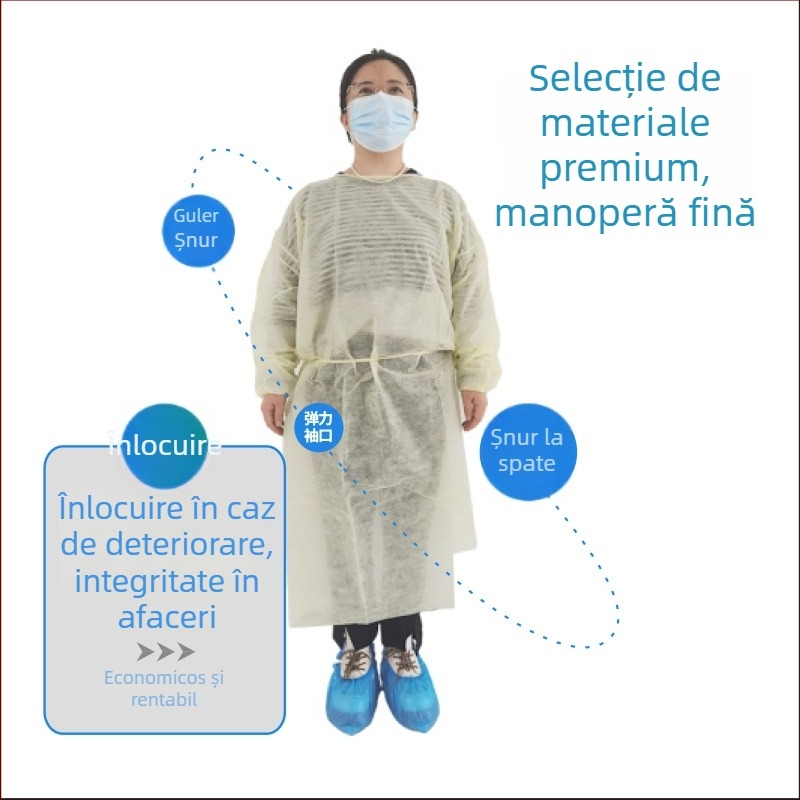 Halat de izolare din SMS nețesut, de unică folosință, reversibil, protecție împotriva prafului, gros, pentru uz de laborator.