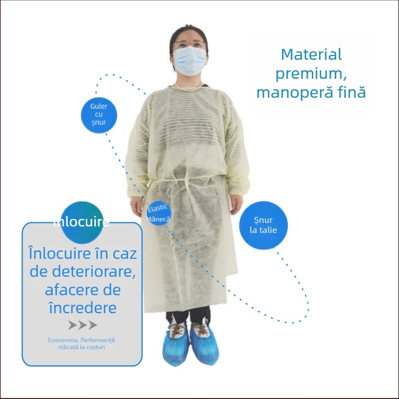 Halat de izolare din SMS nețesut, de unică folosință, reversibil, protecție împotriva prafului, gros, pentru uz de laborator.