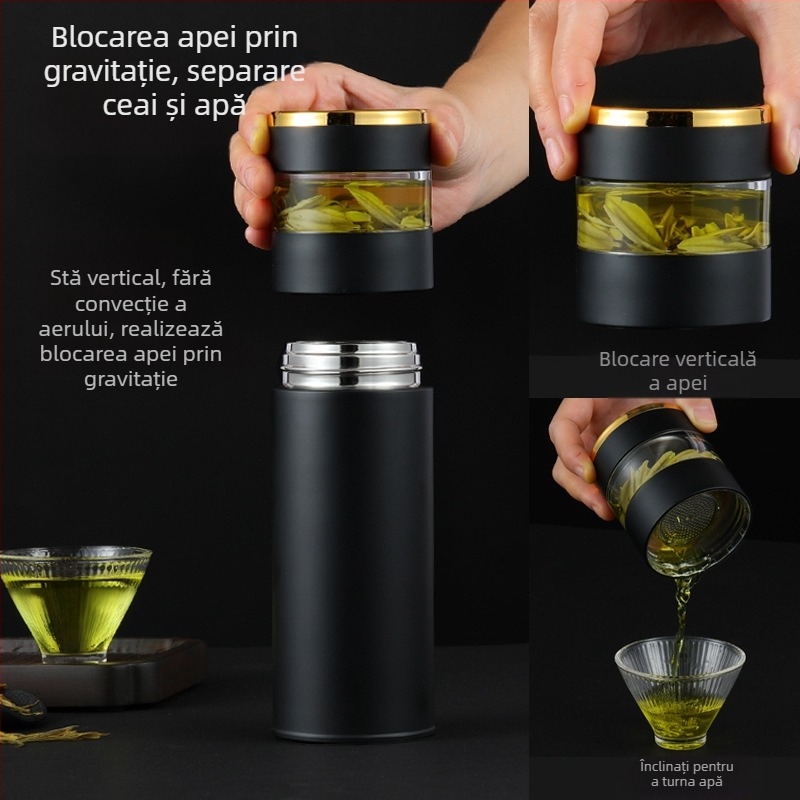 Termos din oțel inoxidabil 316, cu separare ceai-apă, izolație vid, cadou premium pentru birou