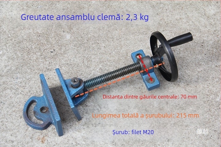 Accesorii pentru mașina de tăiat 400: ansamblu de montaj cu placă de prindere, placă de presiune, șurub filet, piuliță și roată de mână