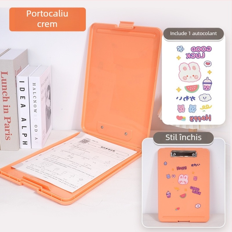 Clipboard multifuncțional cu suprafață de scriere și spațiu de depozitare pentru documente pentru elevi