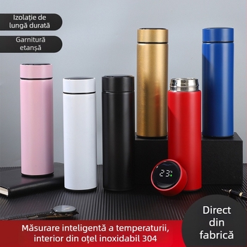 Termos din oțel inoxidabil 304 cu afișaj de temperatură și logo imprimat – cană portabilă de ceai pentru birou