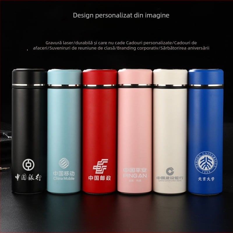Cană termoizolantă din oțel inoxidabil 316 cu afișaj de temperatură, pereți dubli, separator pentru ceai, design minimalist – cadou de afaceri ideal
