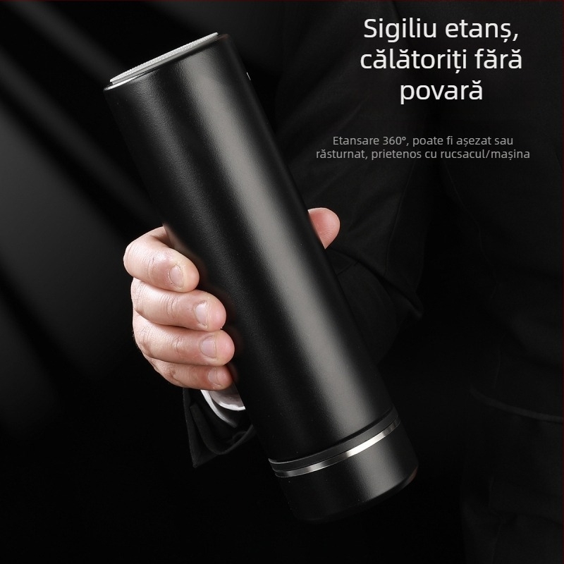 Cană termoizolantă din oțel inoxidabil 316 cu afișaj de temperatură, pereți dubli, separator pentru ceai, design minimalist – cadou de afaceri ideal