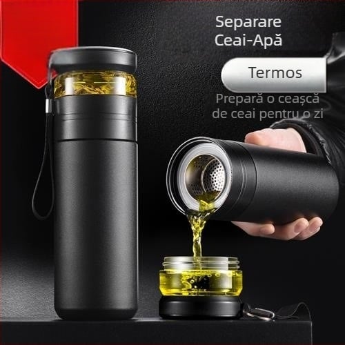 Cana termos izolată cu separare ceai-apă, capacitate mare, pentru birou, gravare personalizată, cadou de afaceri