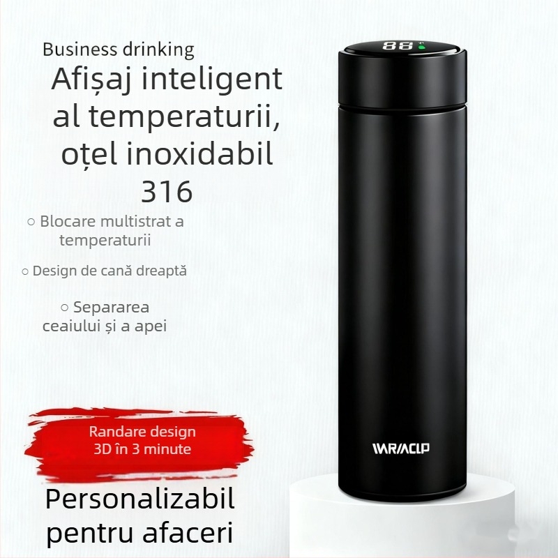 Ceșă termos cu capacitate mare pentru bărbați și femei, cească premium pentru ceai, interior din oțel inoxidabil 316L, exterior din oțel 304, infuzor de ceai și afișaj de temperatură, portabil