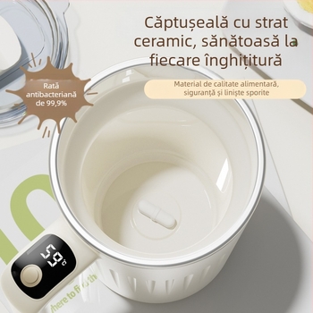 Ceașcă termică cu amestecare automată, interior ceramic acoperit, 350 ml, oțel inoxidabil 316, afișaj temperatură, reglaj în două trepte, pentru birou