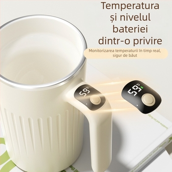 Ceașcă termică cu amestecare automată, interior ceramic acoperit, 350 ml, oțel inoxidabil 316, afișaj temperatură, reglaj în două trepte, pentru birou