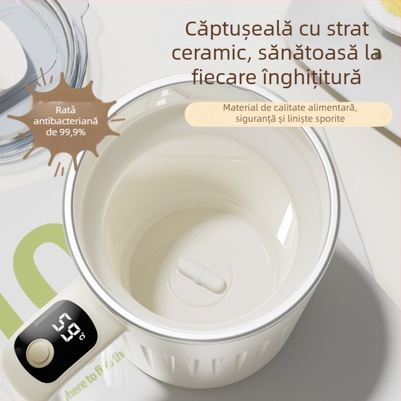 Ceașcă termică cu amestecare automată, interior ceramic acoperit, 350 ml, oțel inoxidabil 316, afișaj temperatură, reglaj în două trepte, pentru birou