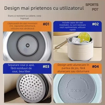 Termos izolat din oțel inoxidabil 316, interior 316, exterior 304, capacitate mare, aspect drăguț, pentru femei, fete și elevi, pentru ceai și apă, cu infuzor de ceai