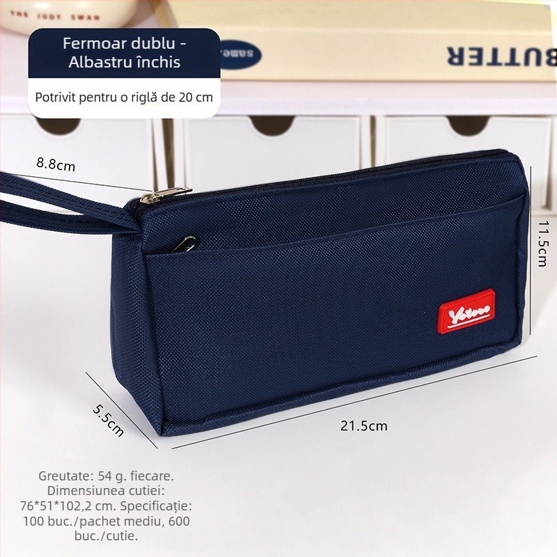 Penar din stofă Oxford, cu fermoar dublu, capacitate mare, design tridimensional, pentru elevi