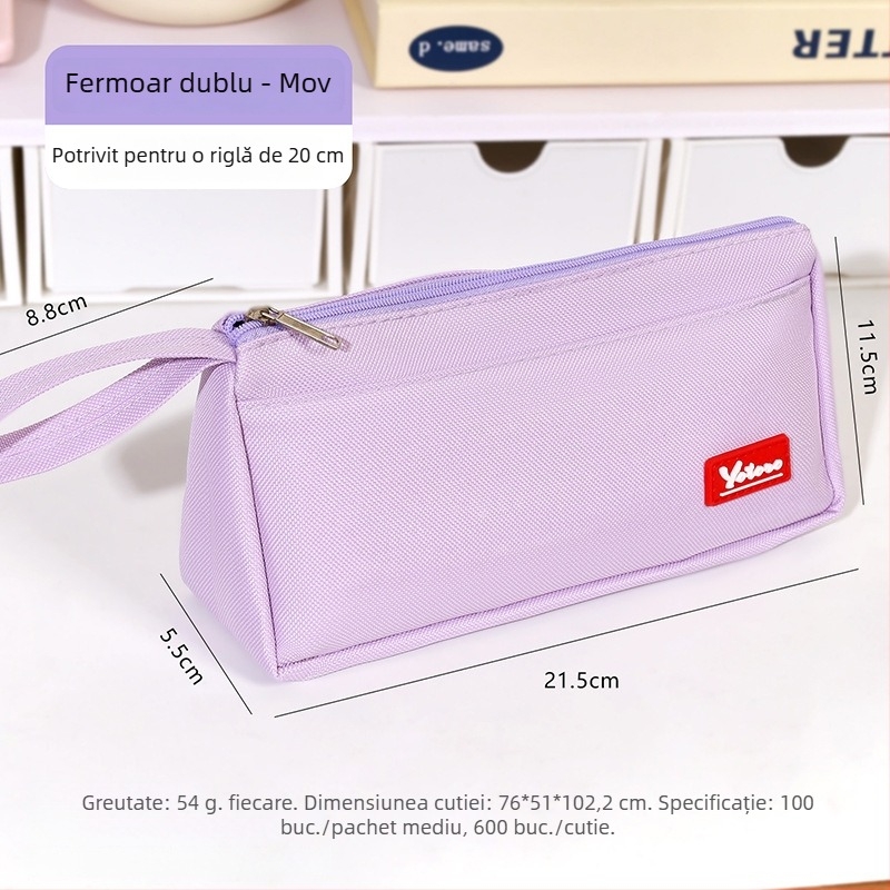 Penar din stofă Oxford, cu fermoar dublu, capacitate mare, design tridimensional, pentru elevi