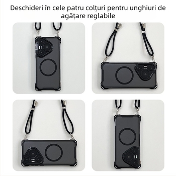 Carcasă Huawei Pura70 cu curea crossbody, magnetică, protecție completă cu airbag, anti-cădere; compatibilă cu Mate60 Pro și P70u, stil feminin.