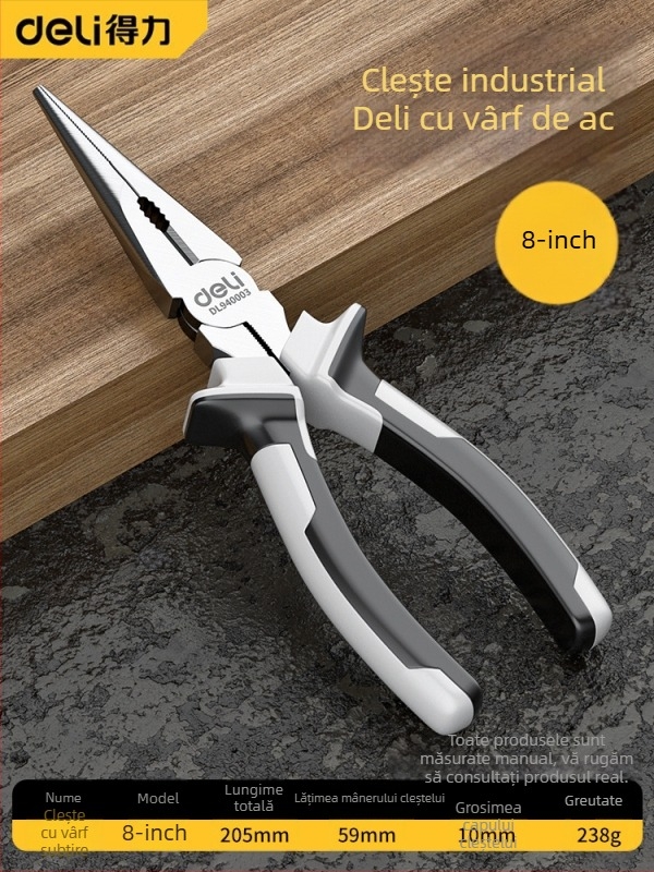 Set de clește Deli: clești industriali multifuncționali din oțel inoxidabil, antimagnetici, cu nas subțire și clește diagonal pentru electricieni