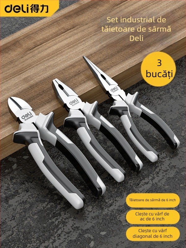 Set de clește Deli: clești industriali multifuncționali din oțel inoxidabil, antimagnetici, cu nas subțire și clește diagonal pentru electricieni