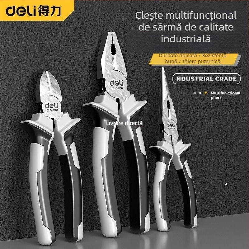 Set de clește Deli: clești industriali multifuncționali din oțel inoxidabil, antimagnetici, cu nas subțire și clește diagonal pentru electricieni