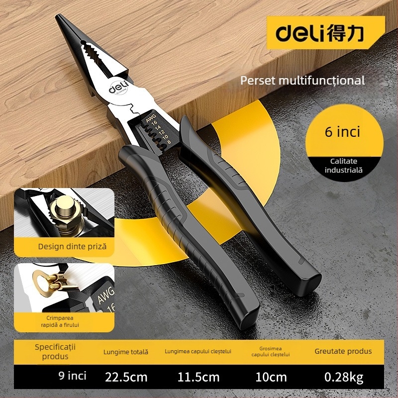 Set de clește Deli: clești industriali multifuncționali din oțel inoxidabil, antimagnetici, cu nas subțire și clește diagonal pentru electricieni