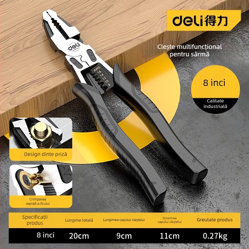Set de clește Deli: clești industriali multifuncționali din oțel inoxidabil, antimagnetici, cu nas subțire și clește diagonal pentru electricieni