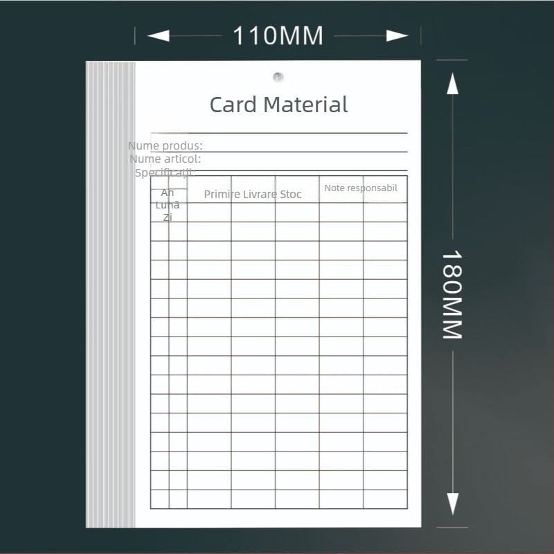 Card materiale depozitare și inventar, card primire-expediere, card de identificare a depozitului, card suspendat, cu față dublă