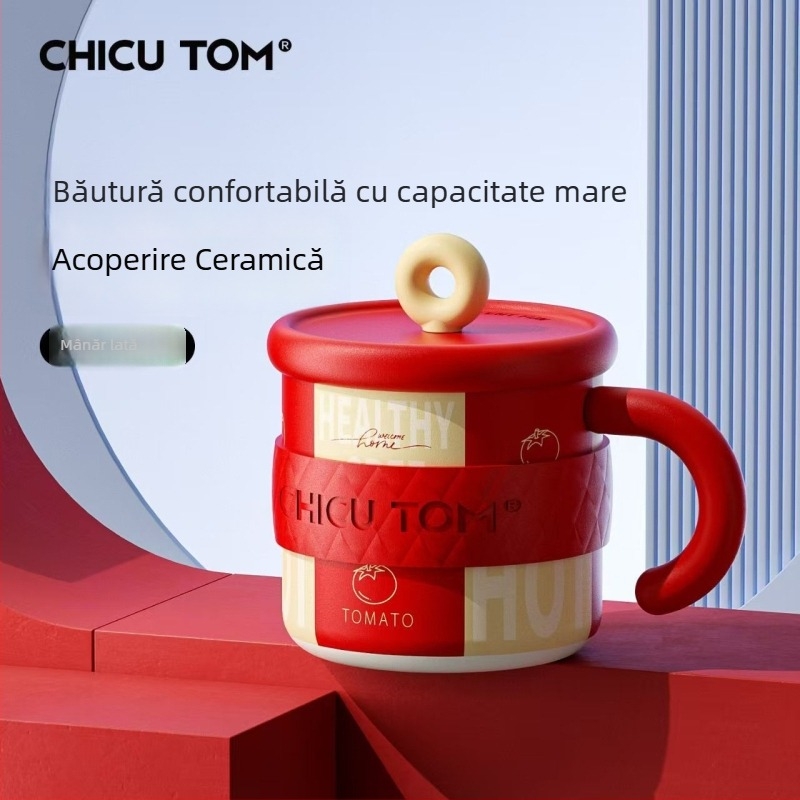 Cană termică din oțel inoxidabil cu capac, capacitate mare, ceașcă de cafea pentru birou, cu mâner, pentru femei