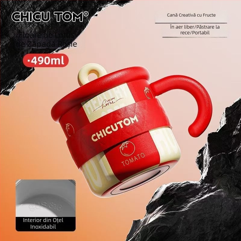 Cană termică din oțel inoxidabil cu capac, capacitate mare, ceașcă de cafea pentru birou, cu mâner, pentru femei