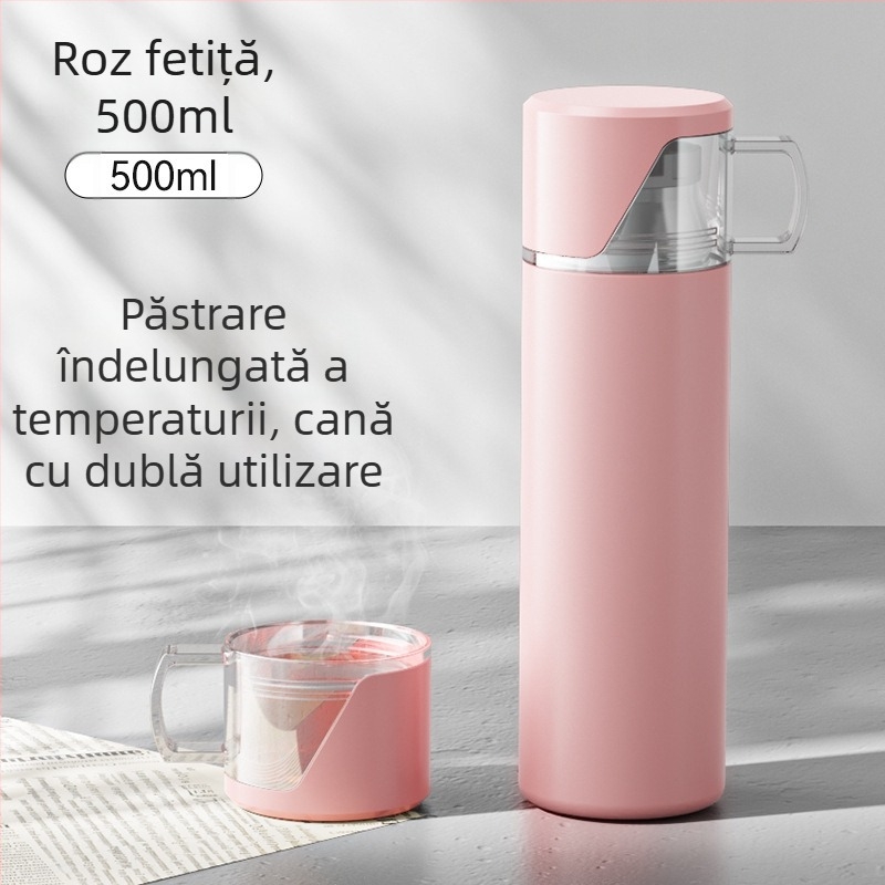 Cana termos din oțel inoxidabil 304, capacitate mare, design drept, portabilă pentru birou și casă, potrivită pentru exterior