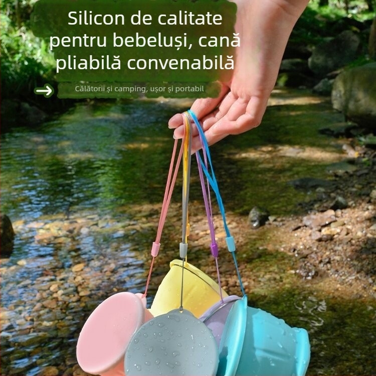 Pahar pliabil din silicon, portabil, pentru apă, pentru camping și călătorii