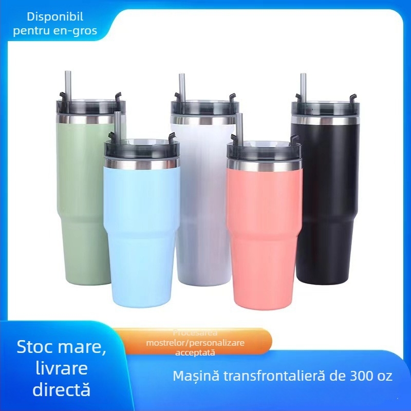 Cupe izolate din oțel inoxidabil 304 pentru mașină, capacitate mare 20 oz/30 oz, cu capac și pai, menține băuturile calde sau reci