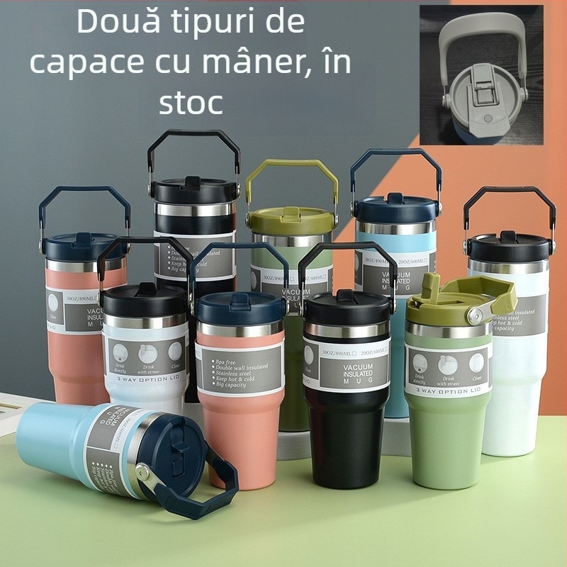 Cupe izolate din oțel inoxidabil 304 pentru mașină, capacitate mare 20 oz/30 oz, cu capac și pai, menține băuturile calde sau reci