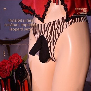 Ice Silk imprimeu leopard, chiloți tanga pentru bărbați transparenți, fără cusături, ultra-subțiri pentru vară