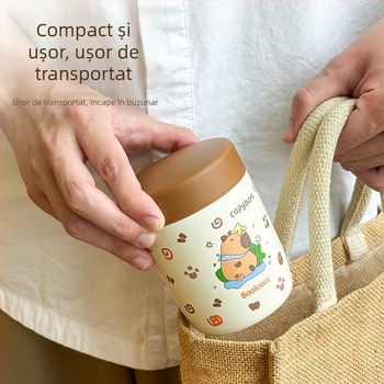 Pahar izolat din oțel inoxidabil 304, compact și portabil, design drăguț, cu pai