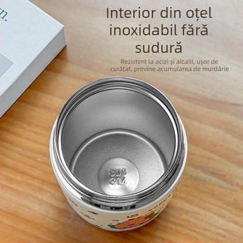Pahar izolat din oțel inoxidabil 304, compact și portabil, design drăguț, cu pai