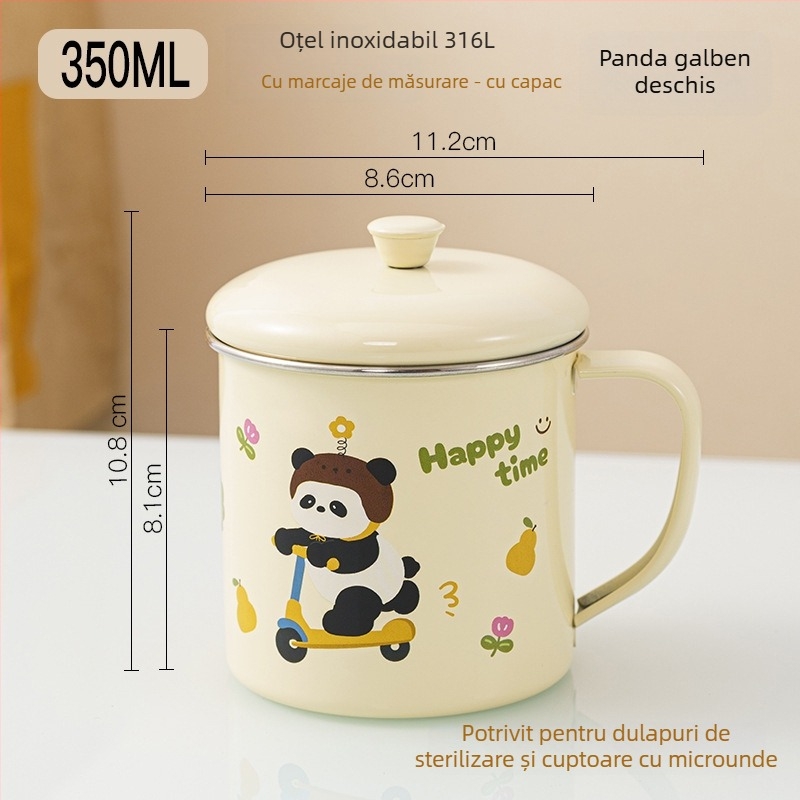 Cană pentru copii din oțel inoxidabil 316, calitate alimentară, pentru grădiniță, cu capac și scară de măsură, cu motiv dinozaur