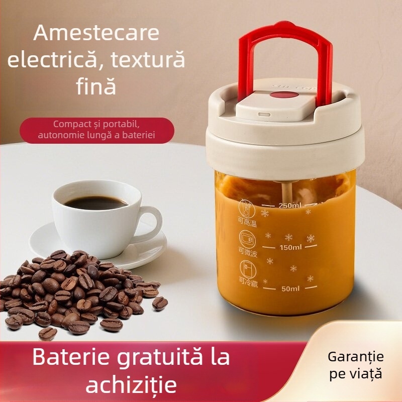 Cana de amestec complet automată cu scară de măsurare, shaker pentru proteine, cană de cafea, mixer electric pentru pudră de soia, pahar de sticlă