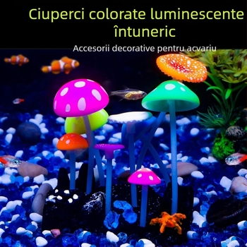 Decorațiuni din silicon fosforescente pentru acvariu: ciuperci realiste, plante acvatice, frunze de lotus și stâncă decorativă pentru aquascaping