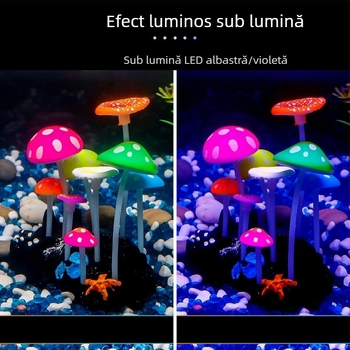 Decorațiuni din silicon fosforescente pentru acvariu: ciuperci realiste, plante acvatice, frunze de lotus și stâncă decorativă pentru aquascaping