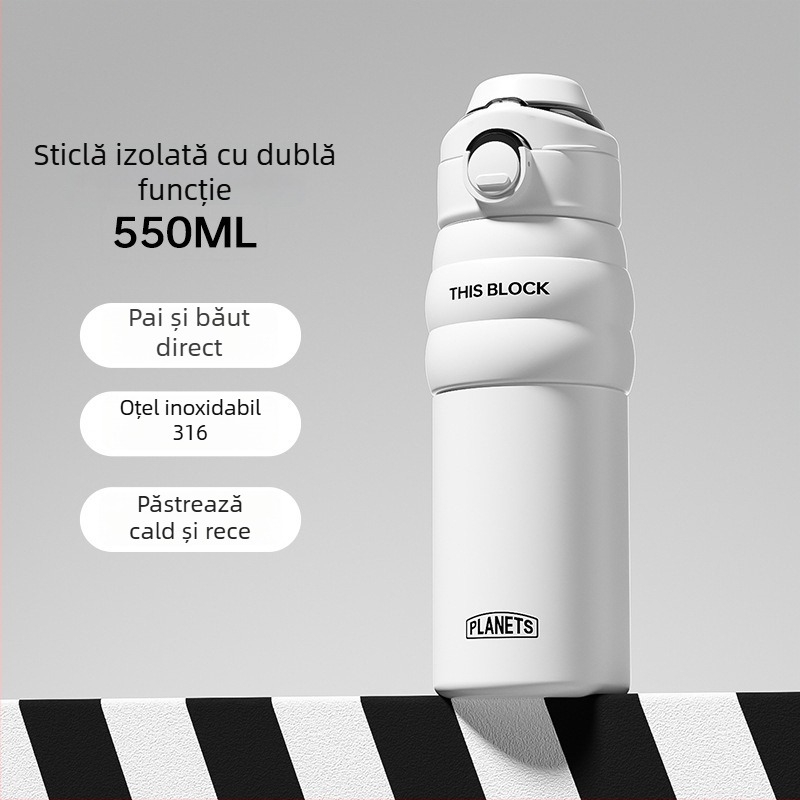 Cană termică din oțel inoxidabil 316, stil stradal, utilizare duală, izolație, recipient sport portabil cu pai