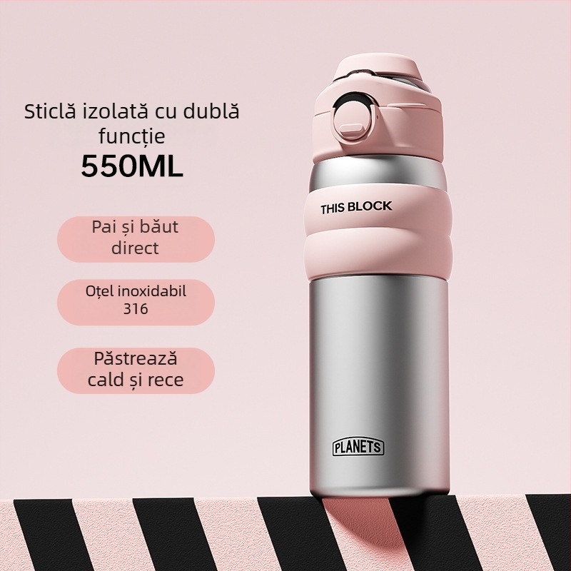 Cană termică din oțel inoxidabil 316, stil stradal, utilizare duală, izolație, recipient sport portabil cu pai