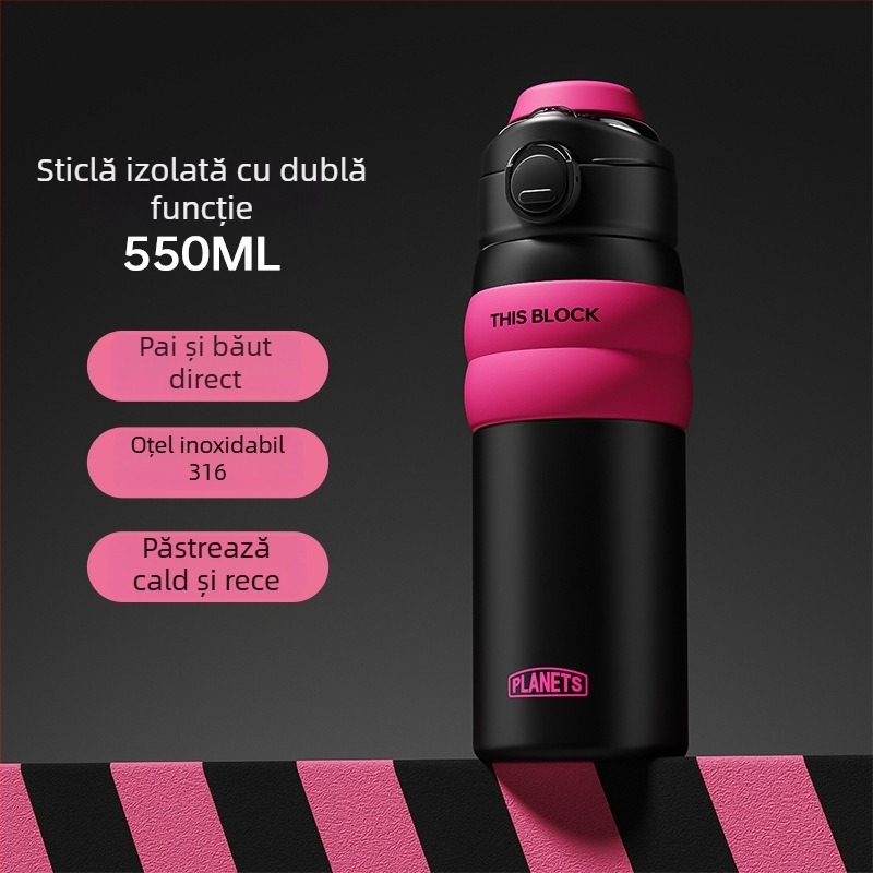 Cană termică din oțel inoxidabil 316, stil stradal, utilizare duală, izolație, recipient sport portabil cu pai