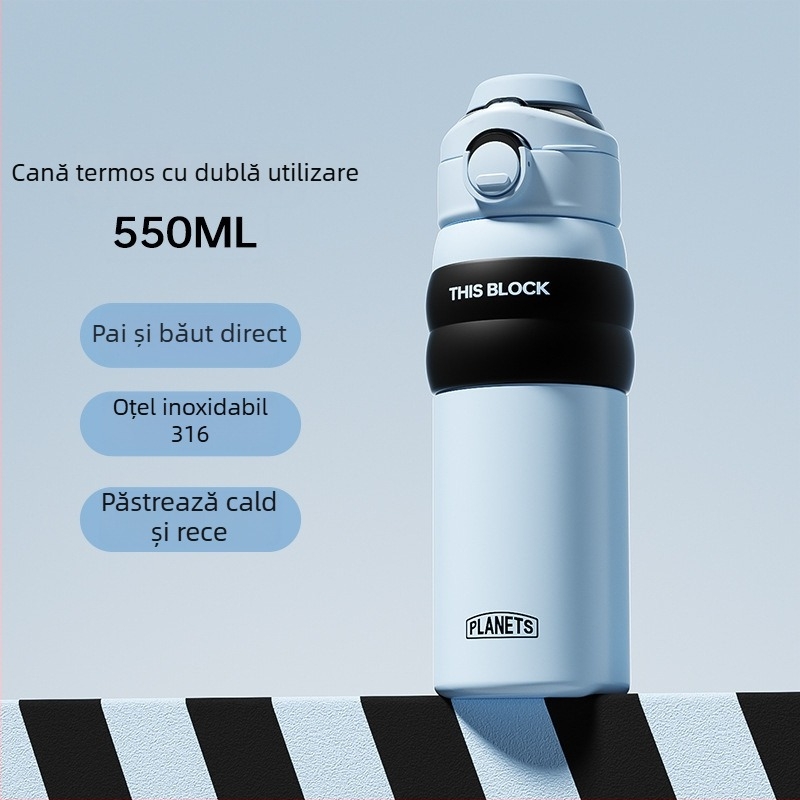 Cană termică din oțel inoxidabil 316, stil stradal, utilizare duală, izolație, recipient sport portabil cu pai