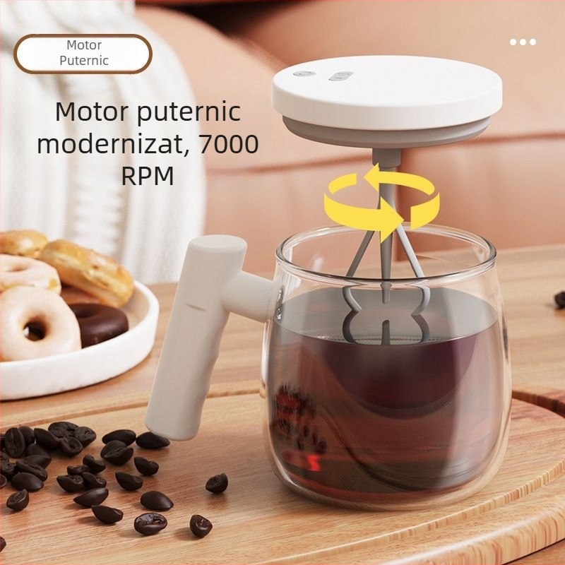 Cană automată de amestecare – cană de cafea electrică din sticlă cu scară, reîncărcabilă, portabilă