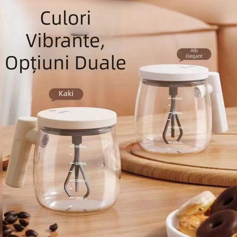 Cană automată de amestecare – cană de cafea electrică din sticlă cu scară, reîncărcabilă, portabilă