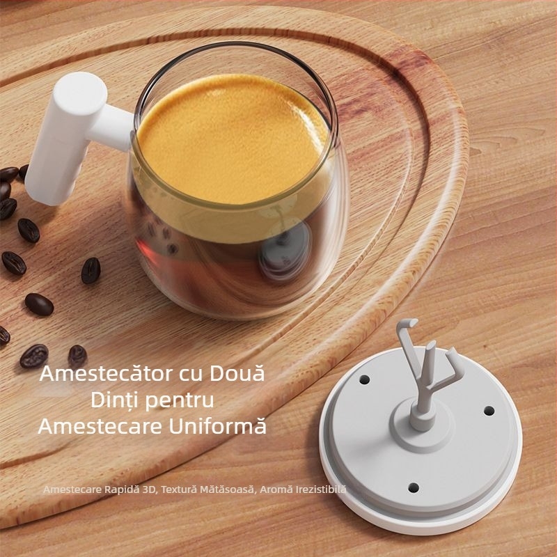 Cană automată de amestecare – cană de cafea electrică din sticlă cu scară, reîncărcabilă, portabilă