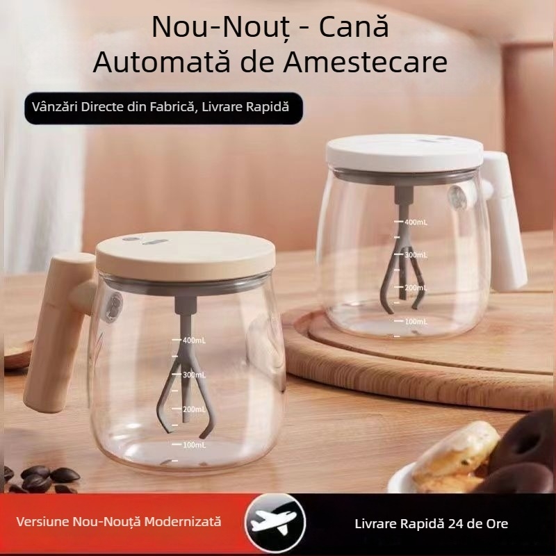 Cană automată de amestecare – cană de cafea electrică din sticlă cu scară, reîncărcabilă, portabilă