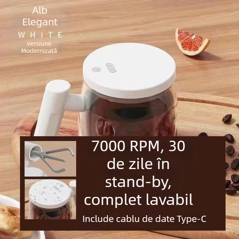 Cană automată de amestecare – cană de cafea electrică din sticlă cu scară, reîncărcabilă, portabilă