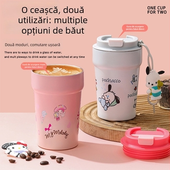 Ceașcă de cafea cu desen animat din oțel inoxidabil 304, termos izolat cu pereți dubli, portabil pentru mașină, potrivită pentru studenți