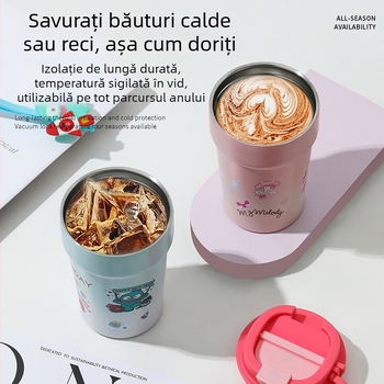 Ceașcă de cafea cu desen animat din oțel inoxidabil 304, termos izolat cu pereți dubli, portabil pentru mașină, potrivită pentru studenți