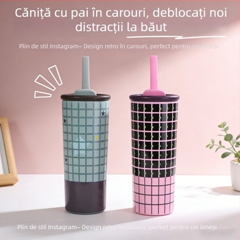 Căniță din oțel inoxidabil 316 cu pai, izolație termică, pentru femei, design drăguț, cupă portabilă