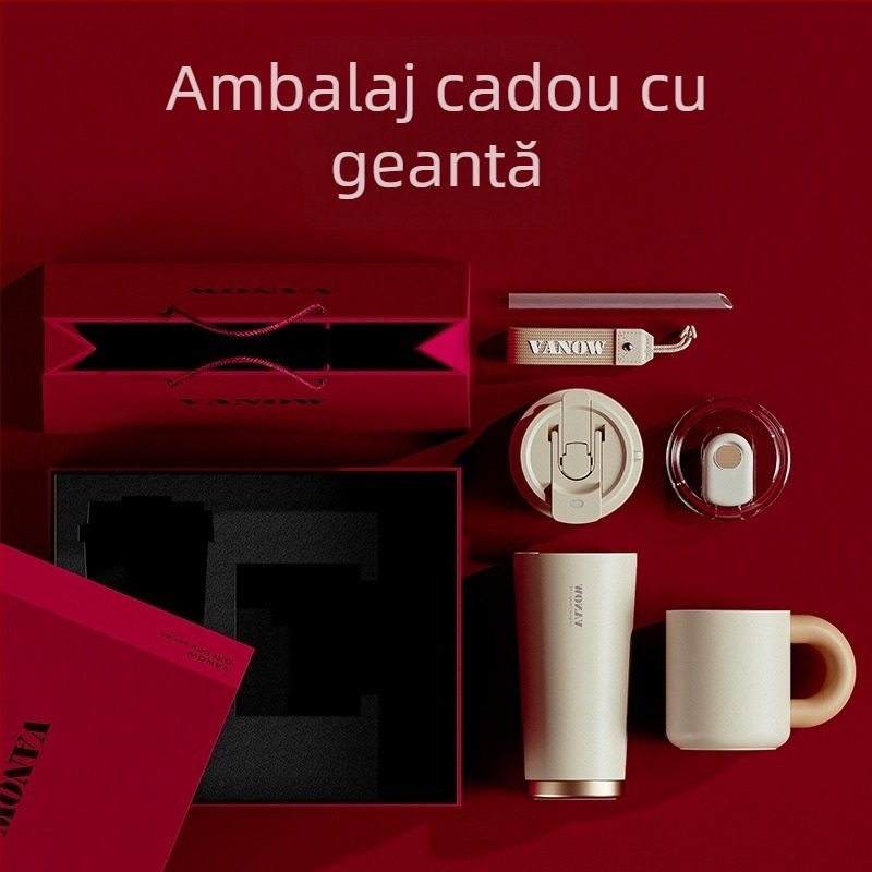 Vanow Termos de cafea cu gravură – cutie cadou pentru femei, model nou 2023, cu pai, izolație